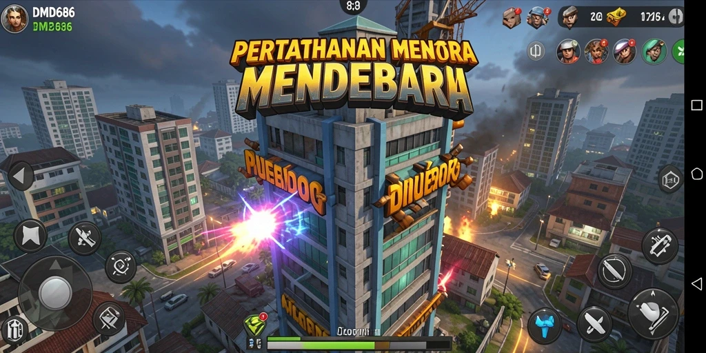 Screenshot gameplay Tower Defense DMD686 yang menegangkan.