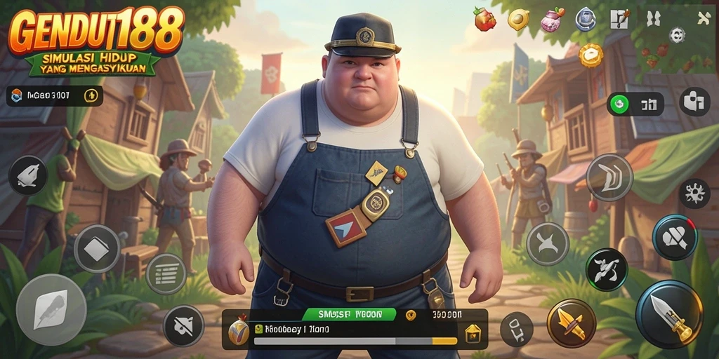 Tangkapan layar gameplay GENDUT188 dengan karakter dan aktivitas seru.