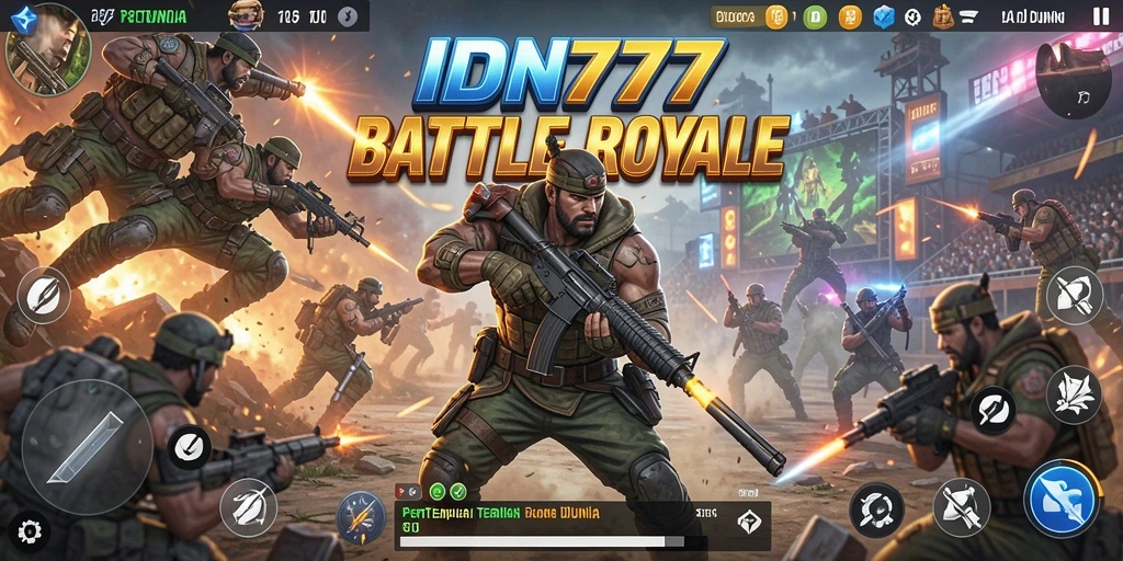 Tampilan aksi seru dalam permainan Battle Royale IDN777.