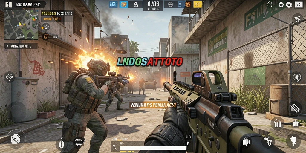 Screenshot gameplay LNDOSATTOTO menampilkan pertempuran epik di medan perang.