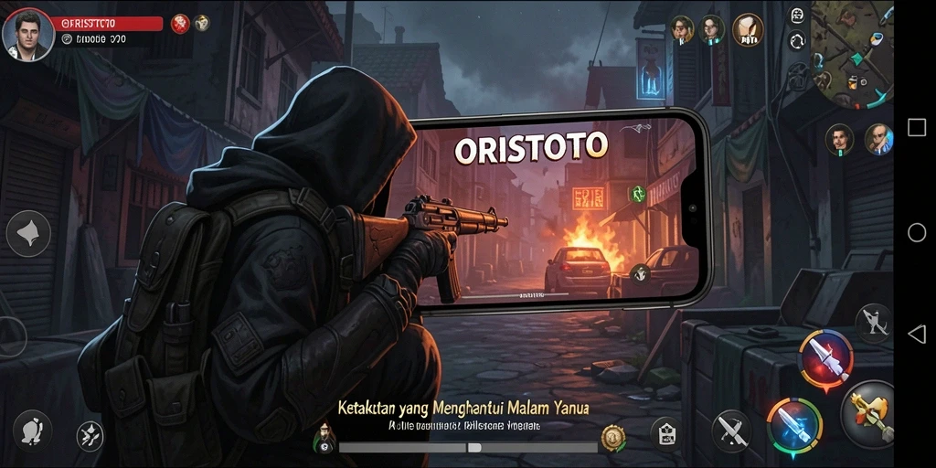 Screenshot ORISTOTO menunjukkan gameplay mendebarkan dengan suasana gelap.