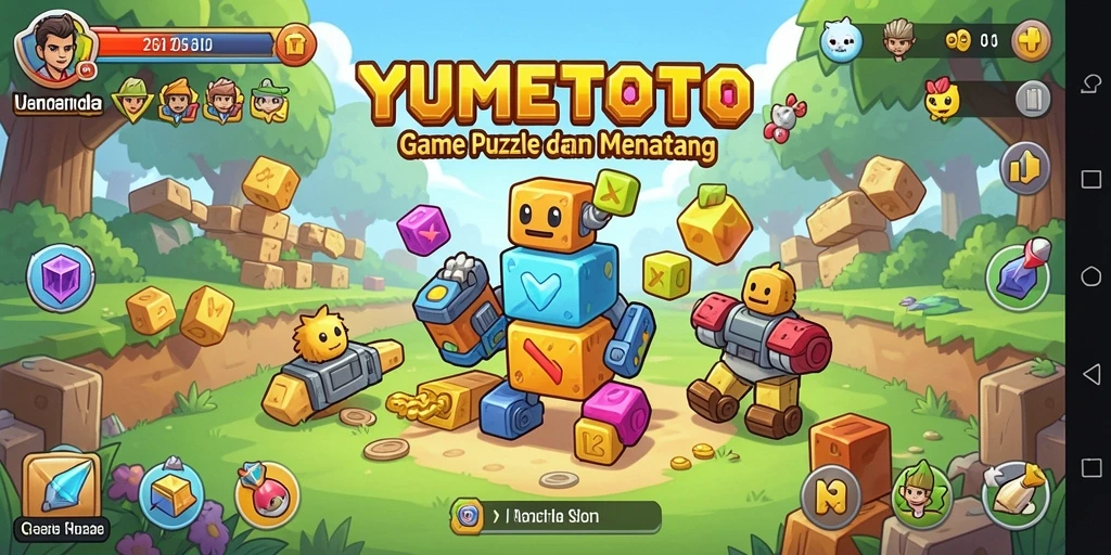 Screenshot gameplay YUMETOTO yang menunjukkan tantangan puzzle.